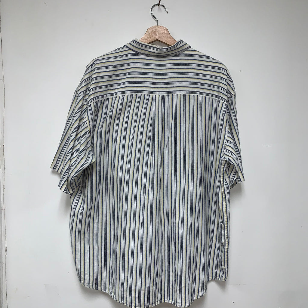 Vintage St. Johns Bay Linen/Cotton Striped Button Down: XL
