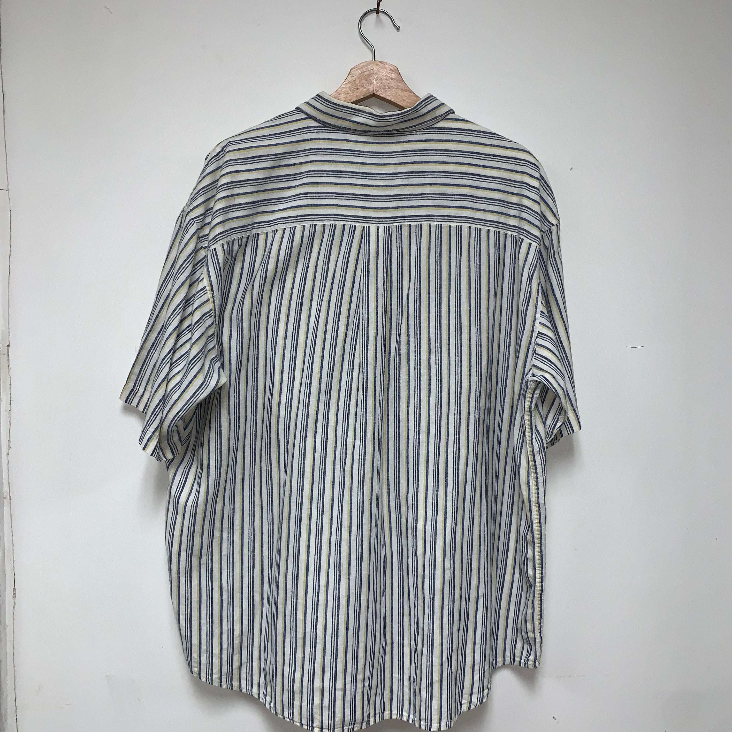 Vintage St. Johns Bay Linen/Cotton Striped Button Down: XL