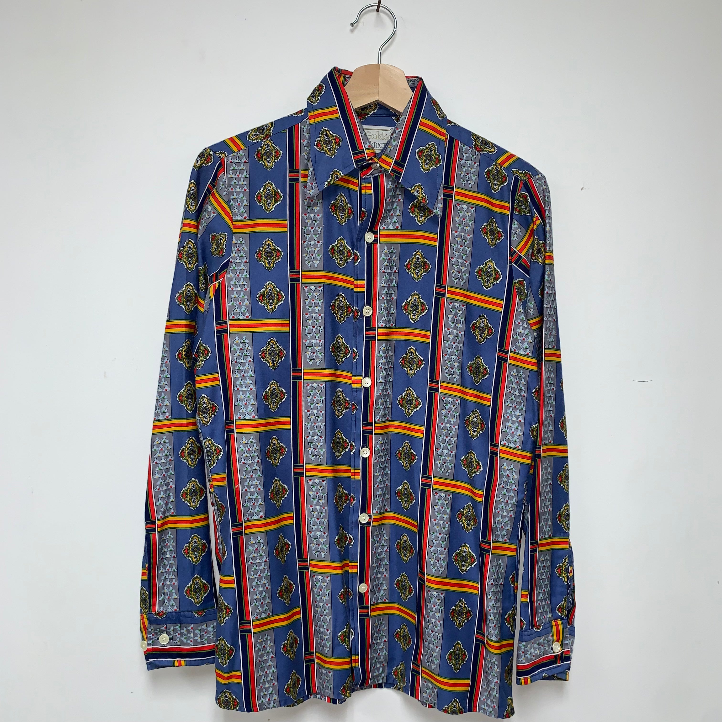 Vintage 70's Golden Arrow Bold Pattern Button Down Shirt: S