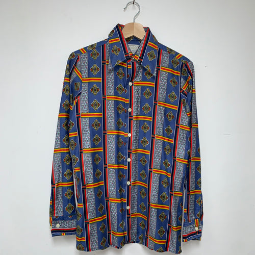 Vintage 70's Golden Arrow Bold Pattern Button Down Shirt: S