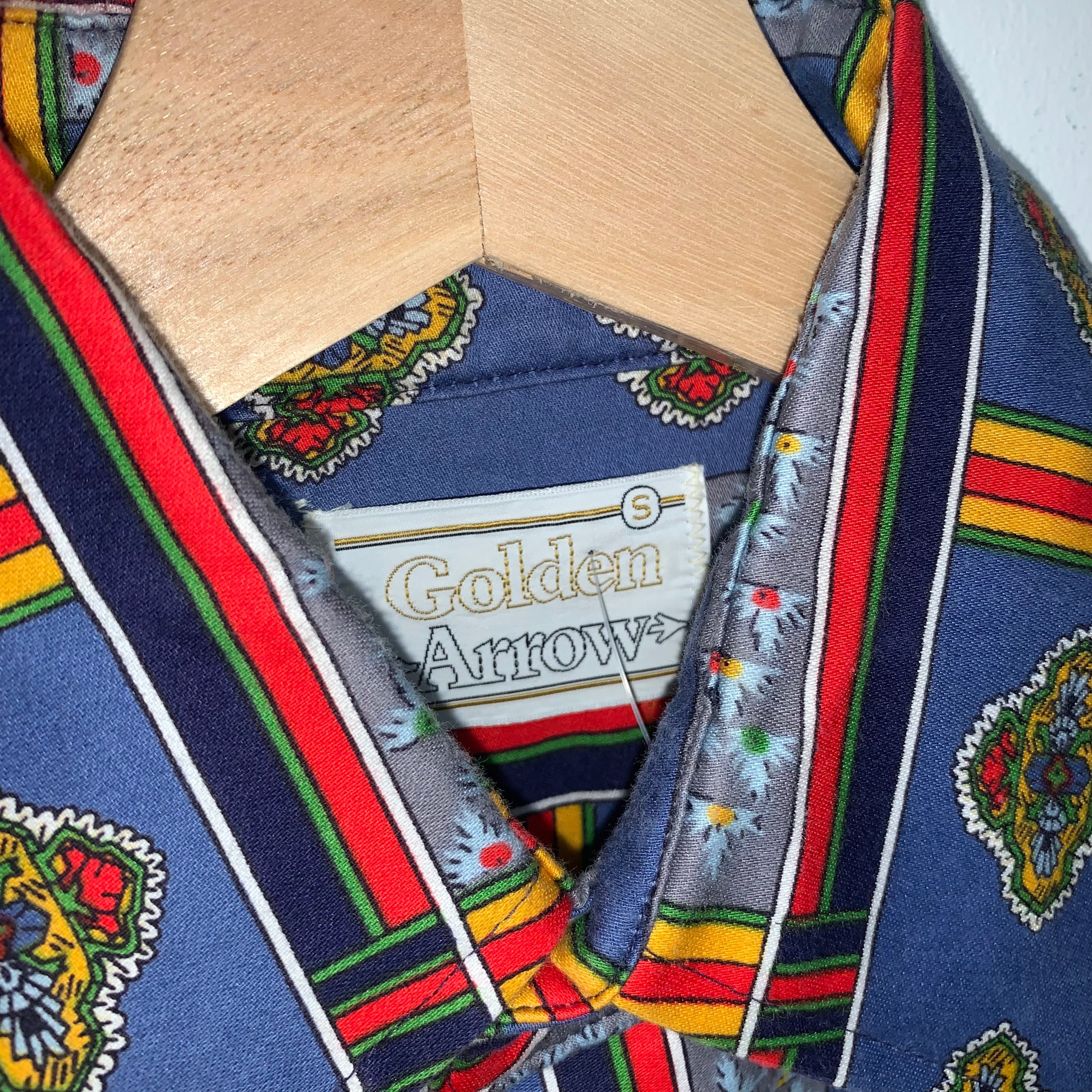 Vintage 70's Golden Arrow Bold Pattern Button Down Shirt: S