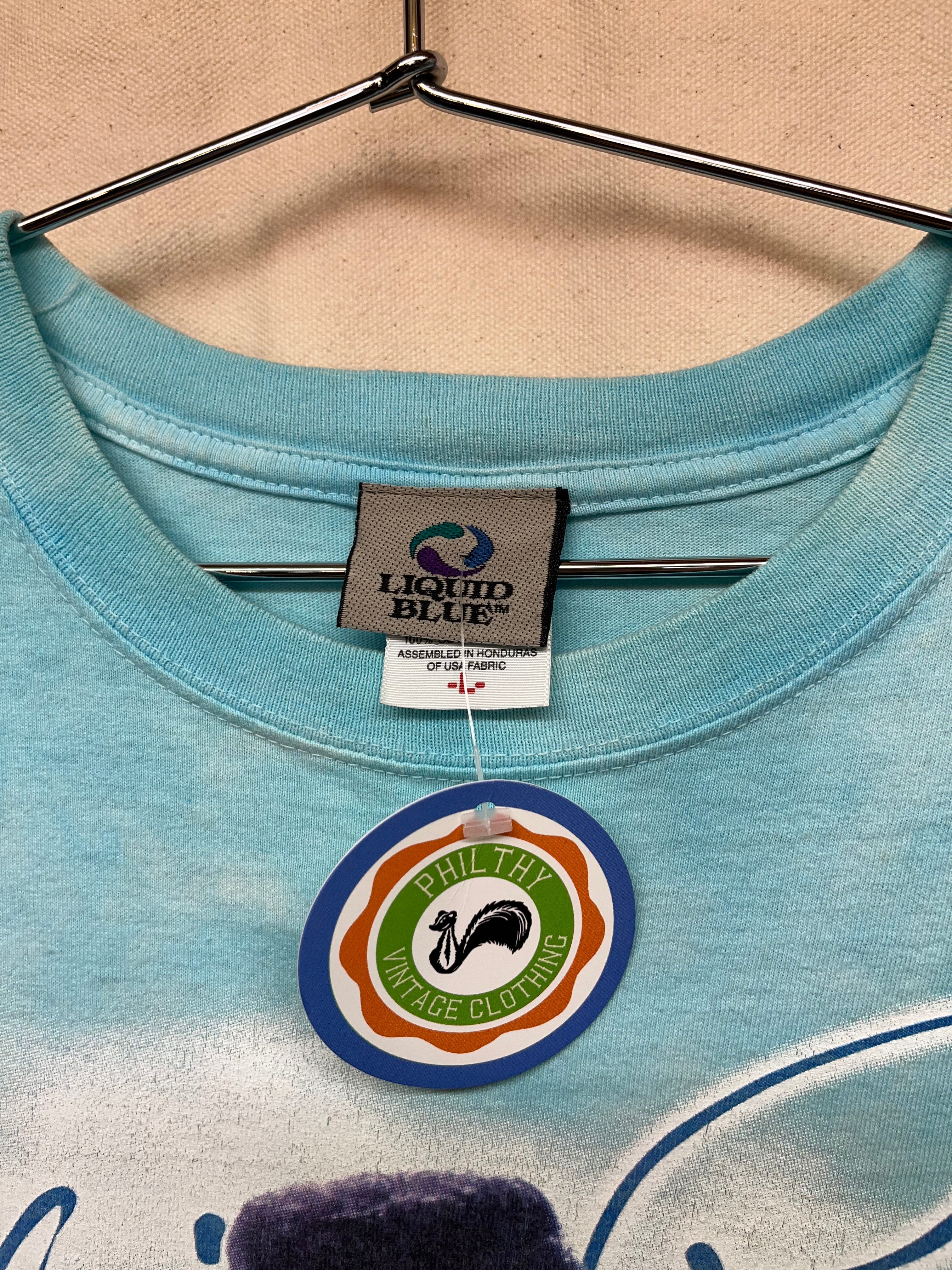 Vintage Elvis Presley Blue Hawaii Tie Dye Liquid Blue T-Shirt: Large