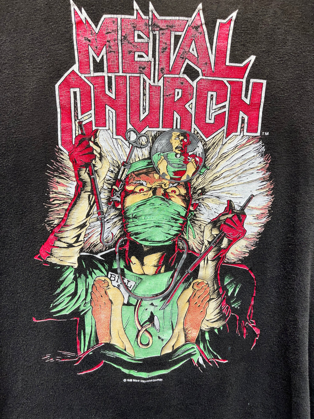 Vintage Metal Church Fake Healer Surgery 1989 Faded Punk Band T-Shirt: Large/Medium
