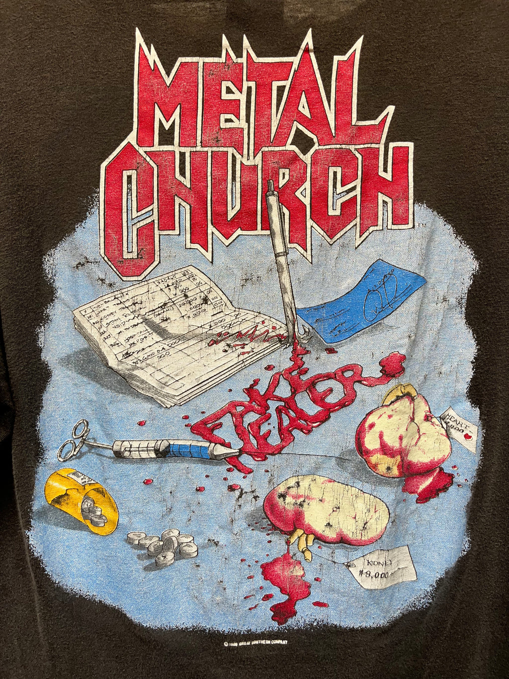 Vintage Metal Church Fake Healer Surgery 1989 Faded Punk Band T-Shirt: Large/Medium