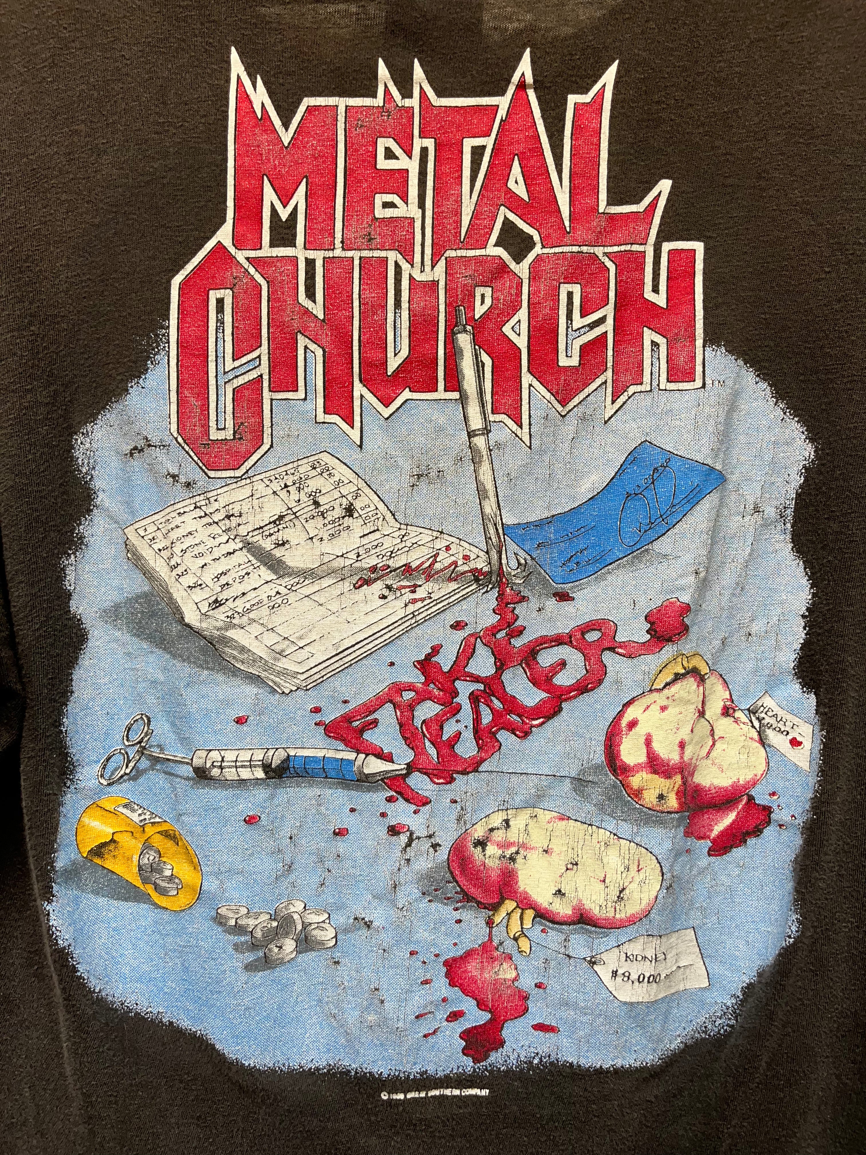 Vintage Metal Church Fake Healer Surgery 1989 Faded Punk Band T-Shirt: Large/Medium