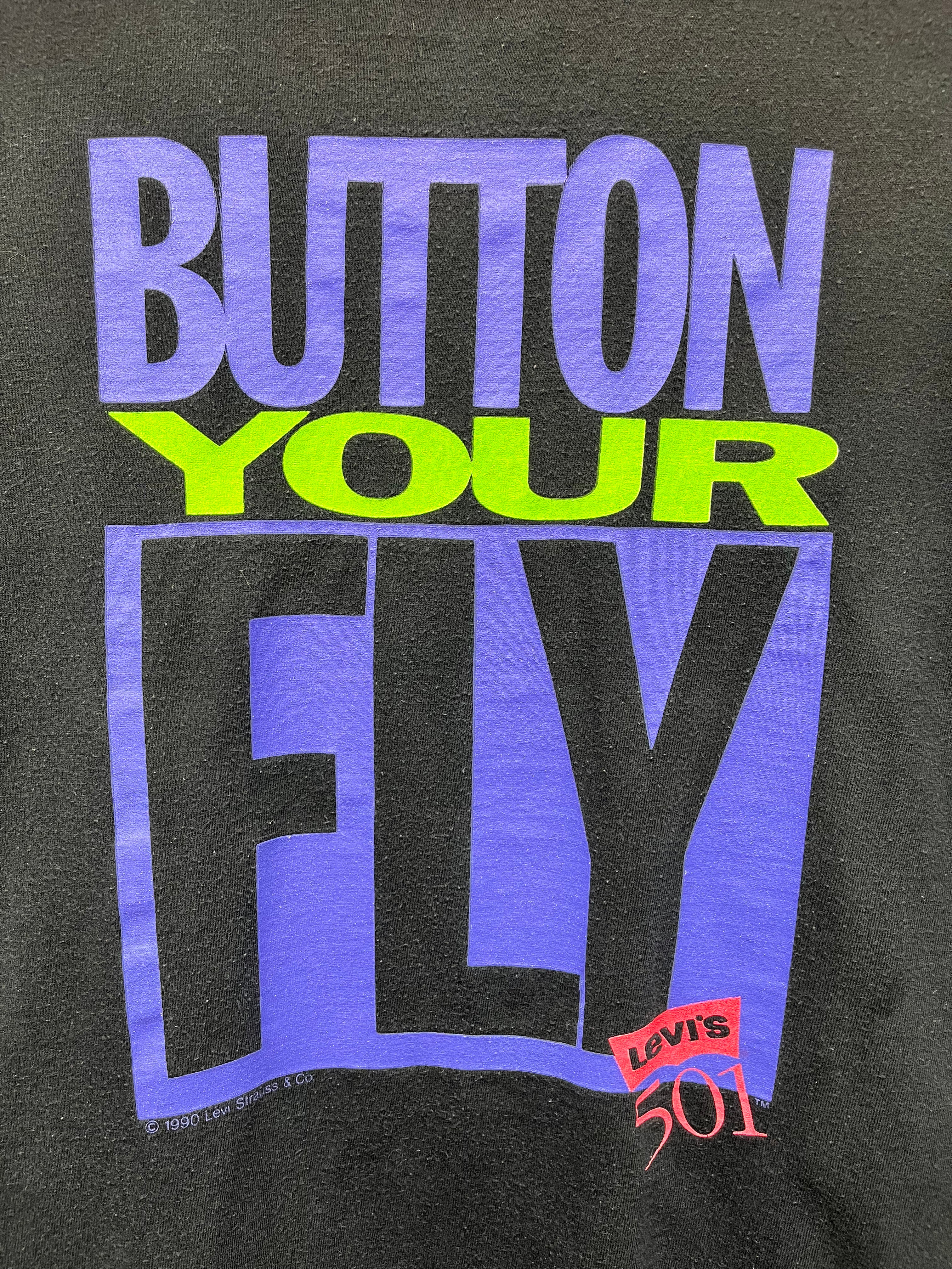 Vintage Levi's 501 Button Your Fly Black Street T-Shirt: Medium