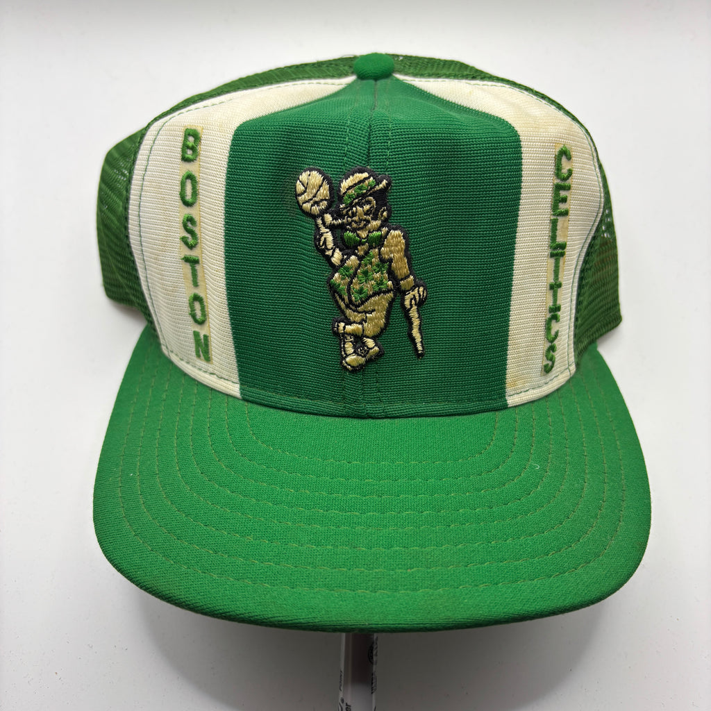 Vintage Boston Celtics NBA Lucky Stripes AJD Green Mesh Trucker Snapback Hat