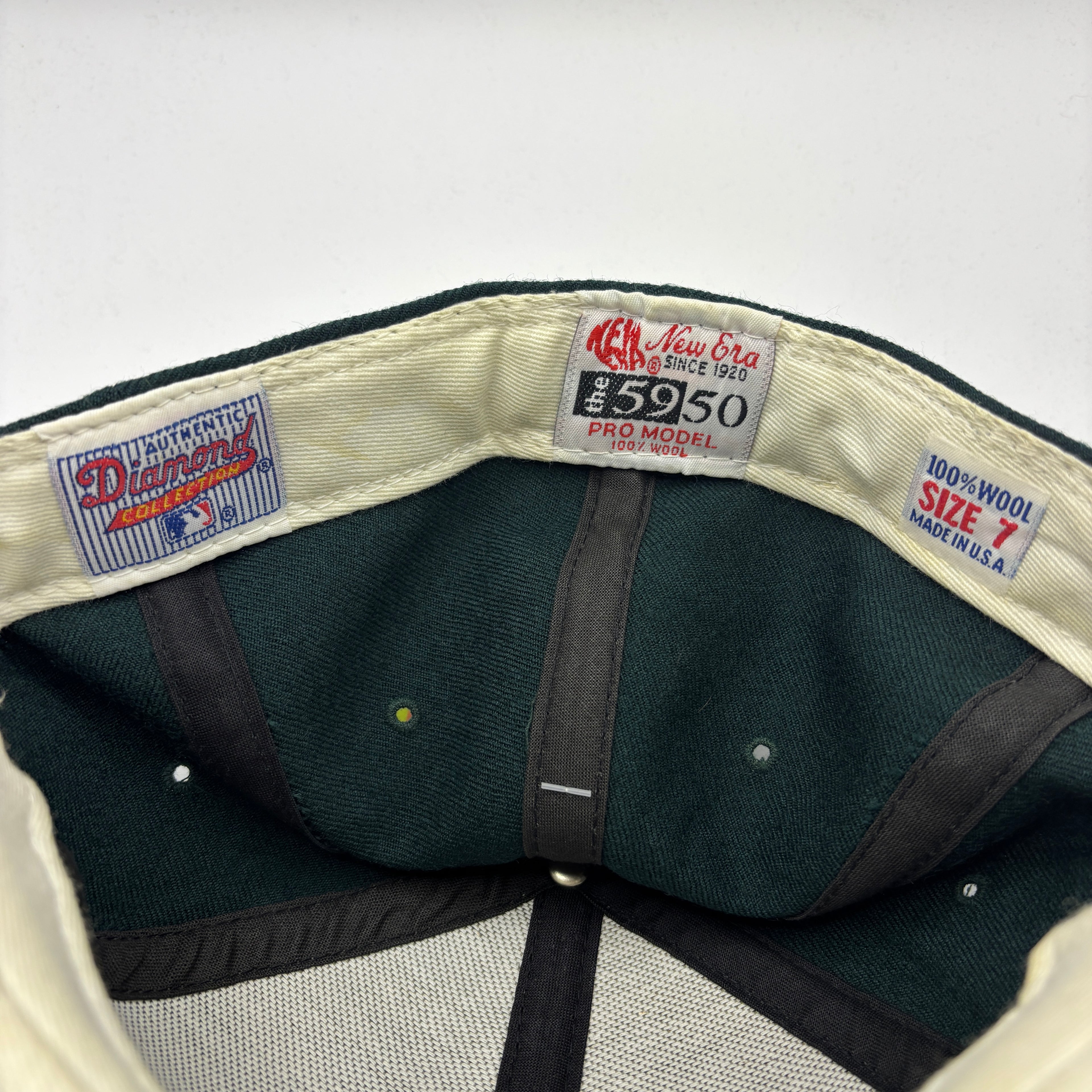 Vintage Oakland Athletics MLB Green New Era Wool Pro Model Fitted Hat: 7