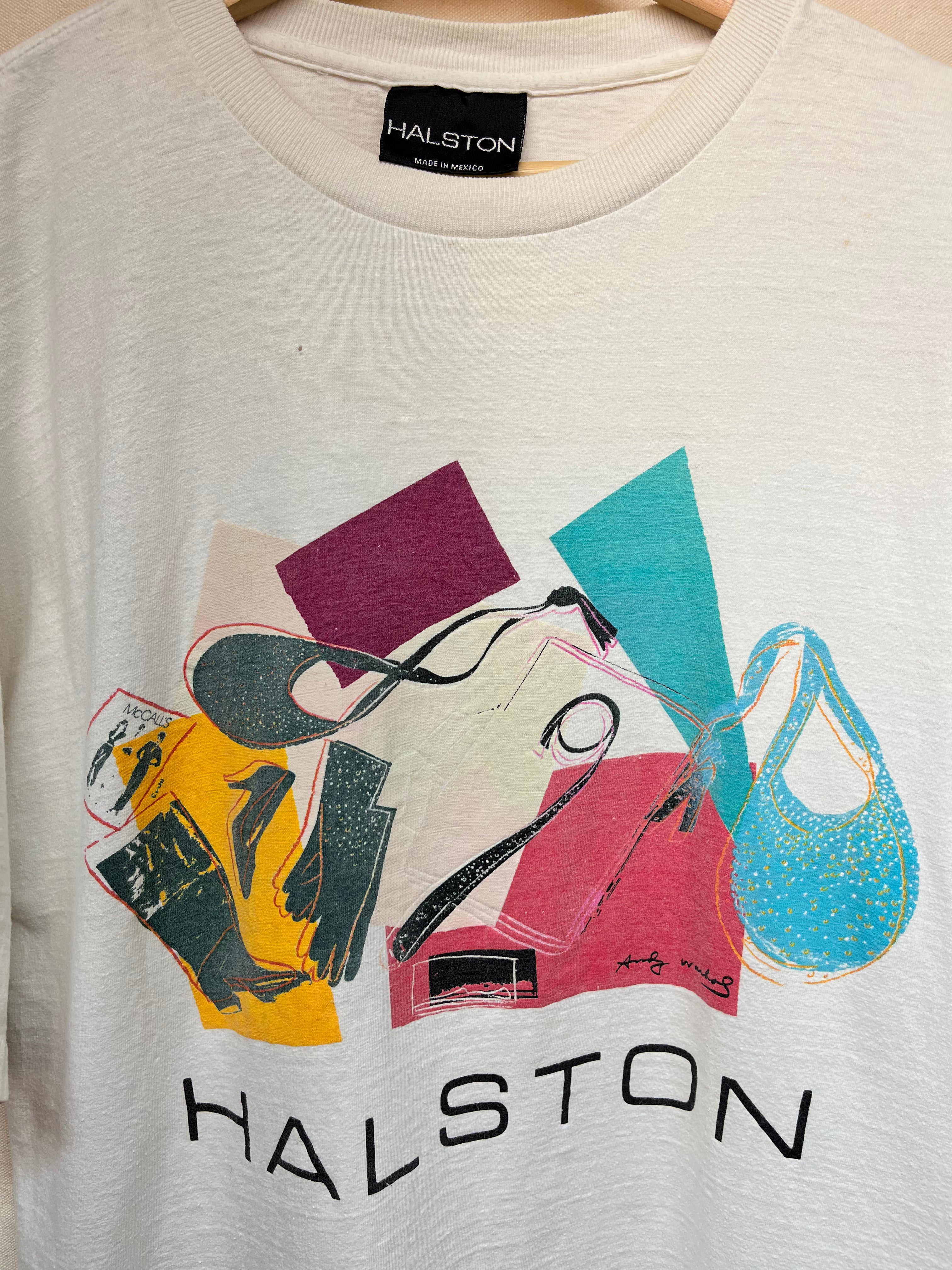 Vintage Halston x Andy Warhol "Fame in Fashion" 1982 Pop Art T-Shirt: XL