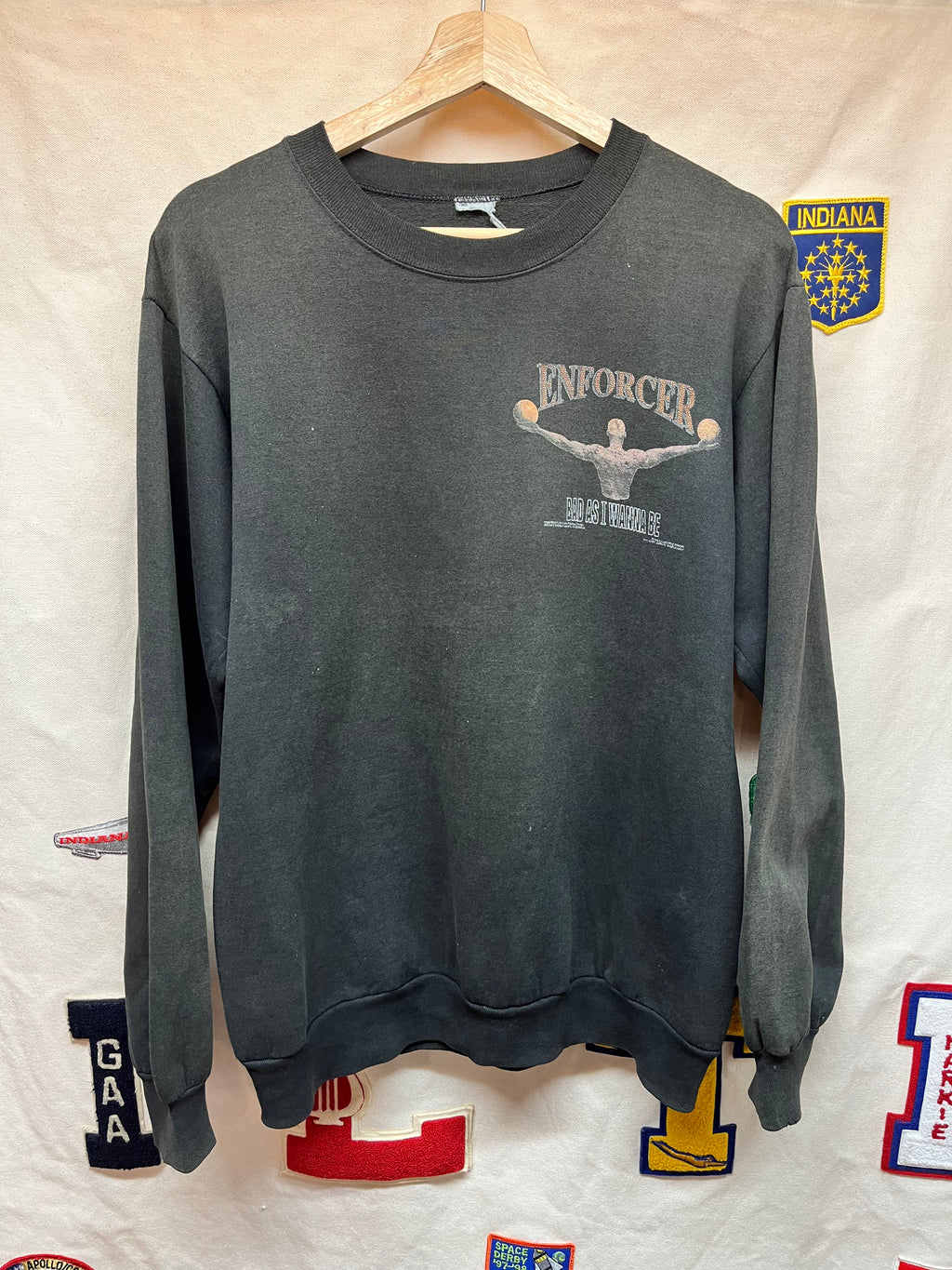 Vintage Dennis Rodman Bad As I Wanna Be 1996 Bulls Enforcer Black Crewneck Sweatshirt: Medium Medium