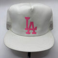 Vintage Los Angeles Dodgers LA White Pink Snapback Mesh Trucker Snapback Hat