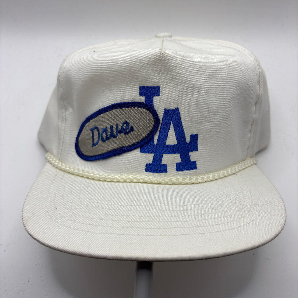 Vintage Los Angeles Dodgers LA Dave White Blue Patch Strapback Hat