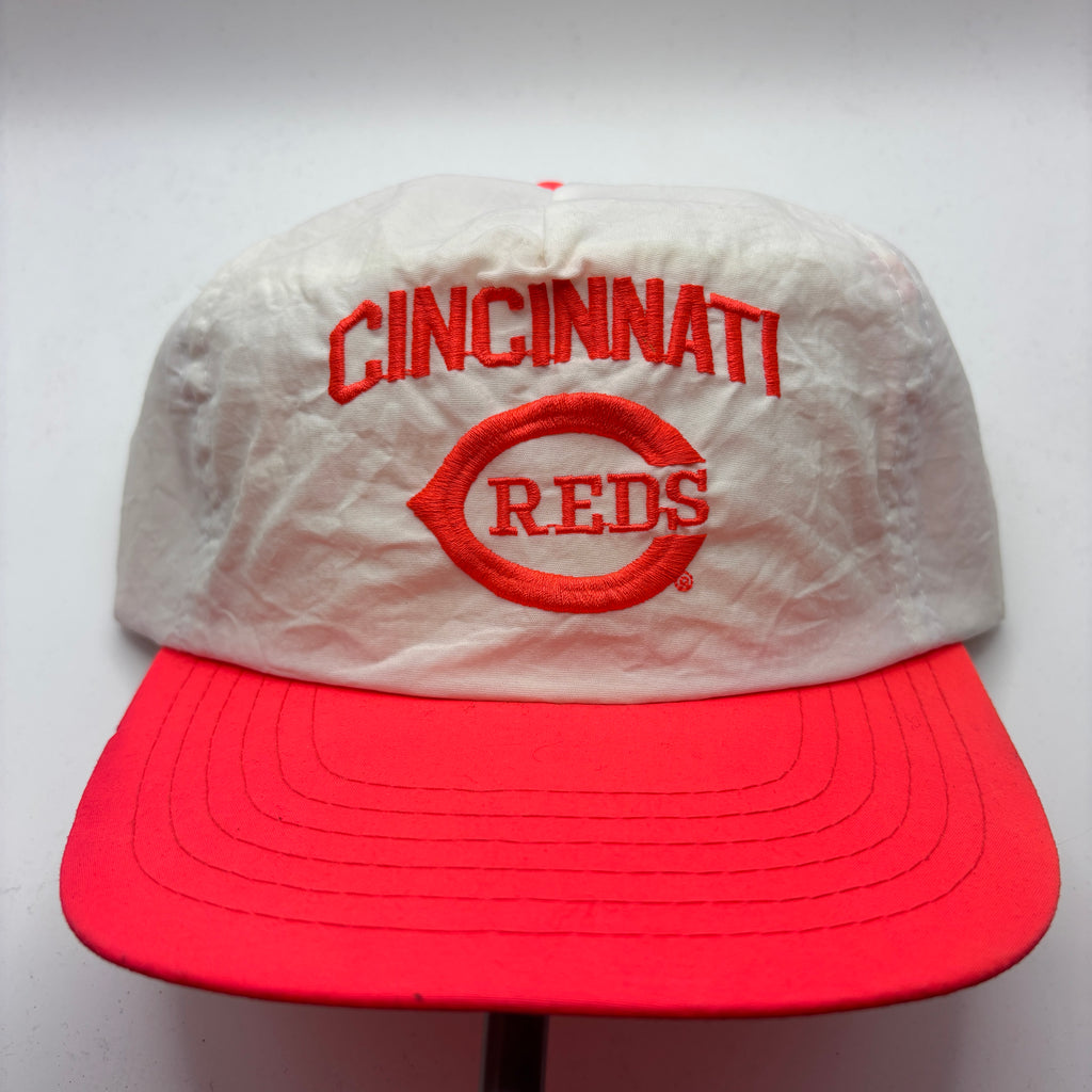 Vintage Cincinnati Reds MLB Neon Red White Nylon 90's Annco Snapback Hat
