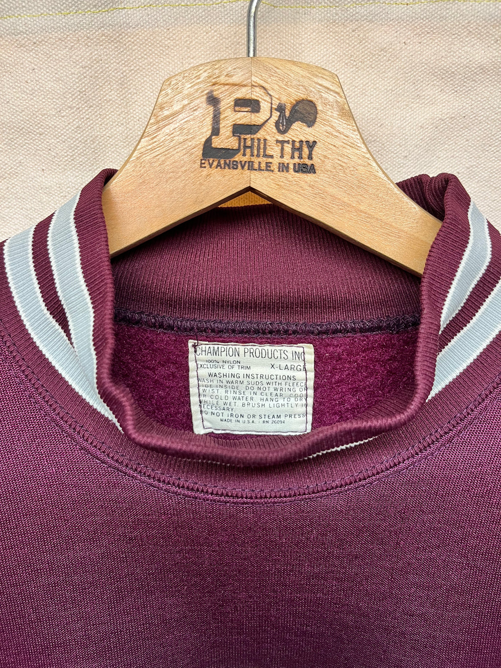 Vintage 60's Mt. Vernon Champion Products Nylon Crewneck Mockneck Burgandy Sweatshirt: XL