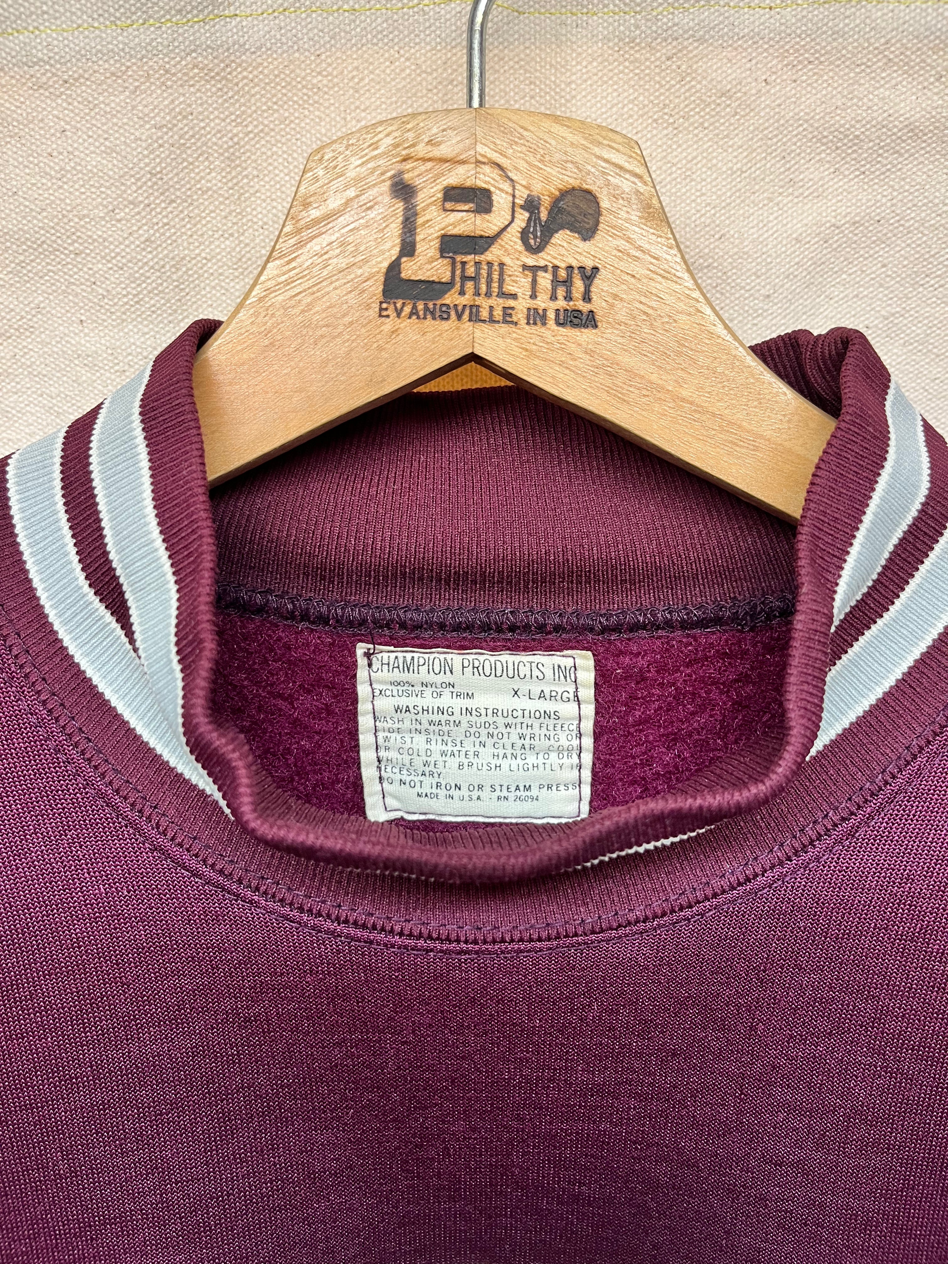 Vintage 60's Mt. Vernon Champion Products Nylon Crewneck Mockneck Burgandy Sweatshirt: XL