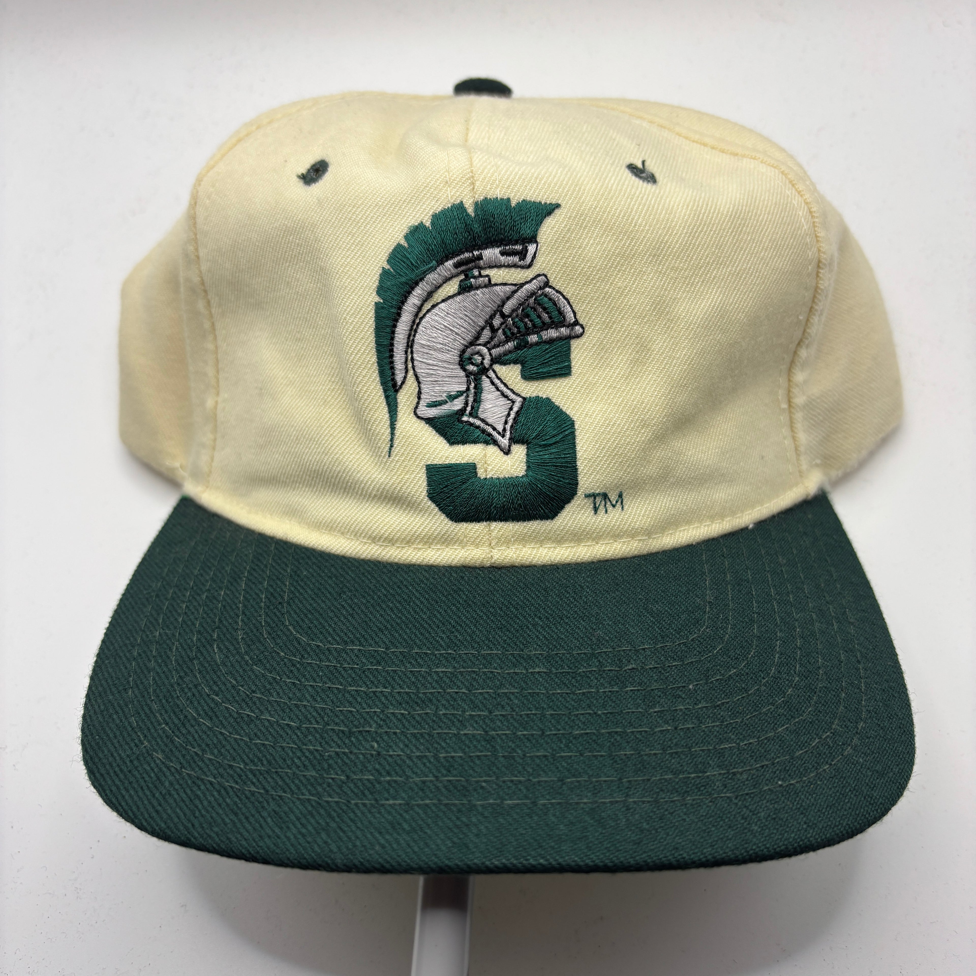 Vintage Michigan State University Spartans MSU Helmet Cream Wool New Era Snapback Hat
