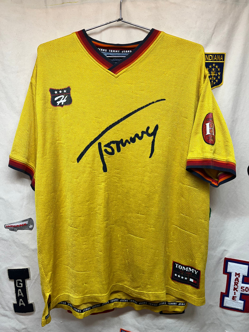 Vintage Tommy Hilfiger Jeans Yellow Script Soccer Jersey: Large