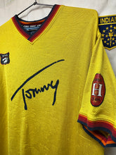 Load image into Gallery viewer, Vintage Tommy Hilfiger Jeans Yellow Script Soccer Jersey: Large
