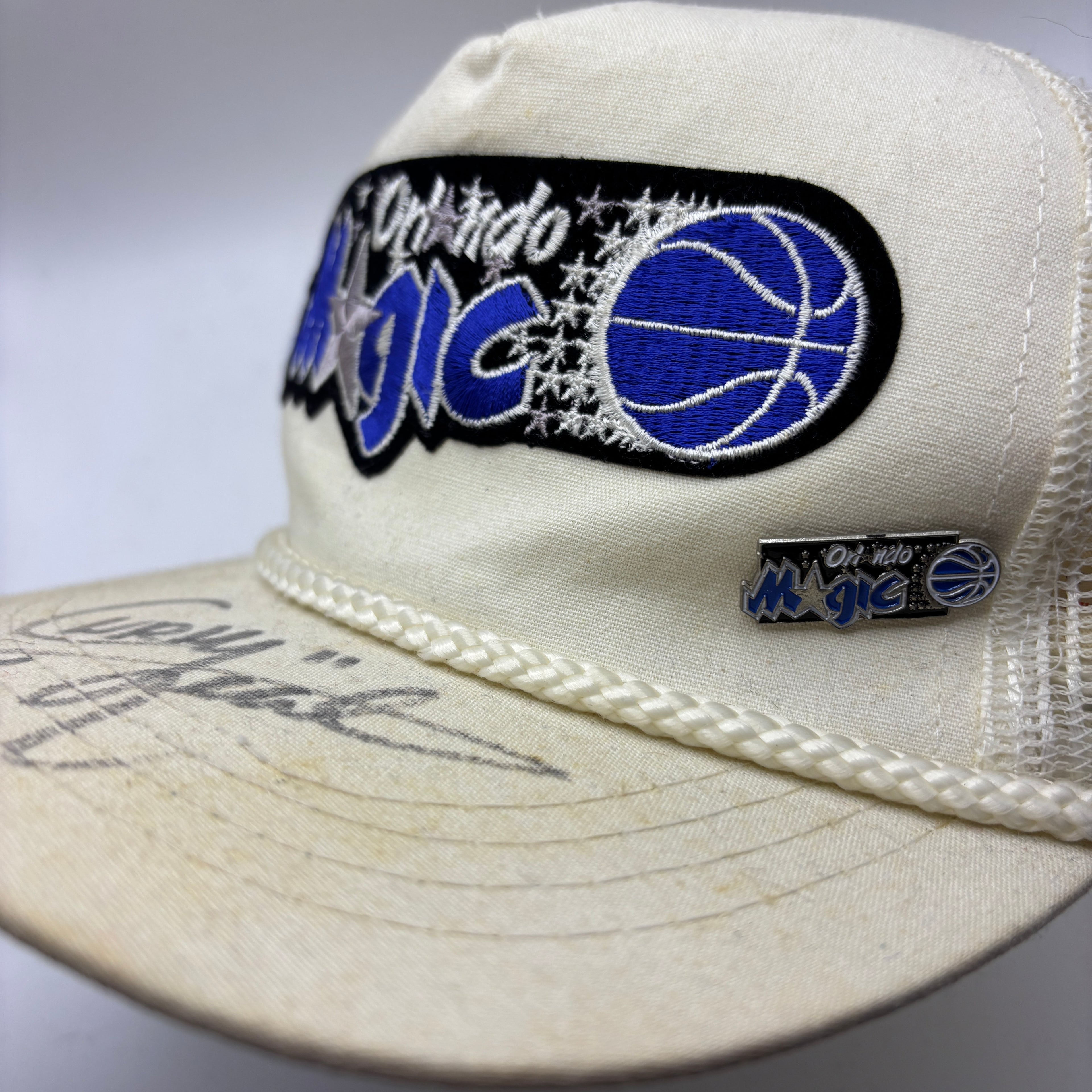 Vintage Orlando Magic NBA White Curly Neal Autographed Pin Rope Snapback Hat