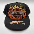 Vintage Harley Davidson Sturgis 98 Black Embroidered Flame Snapback Hat