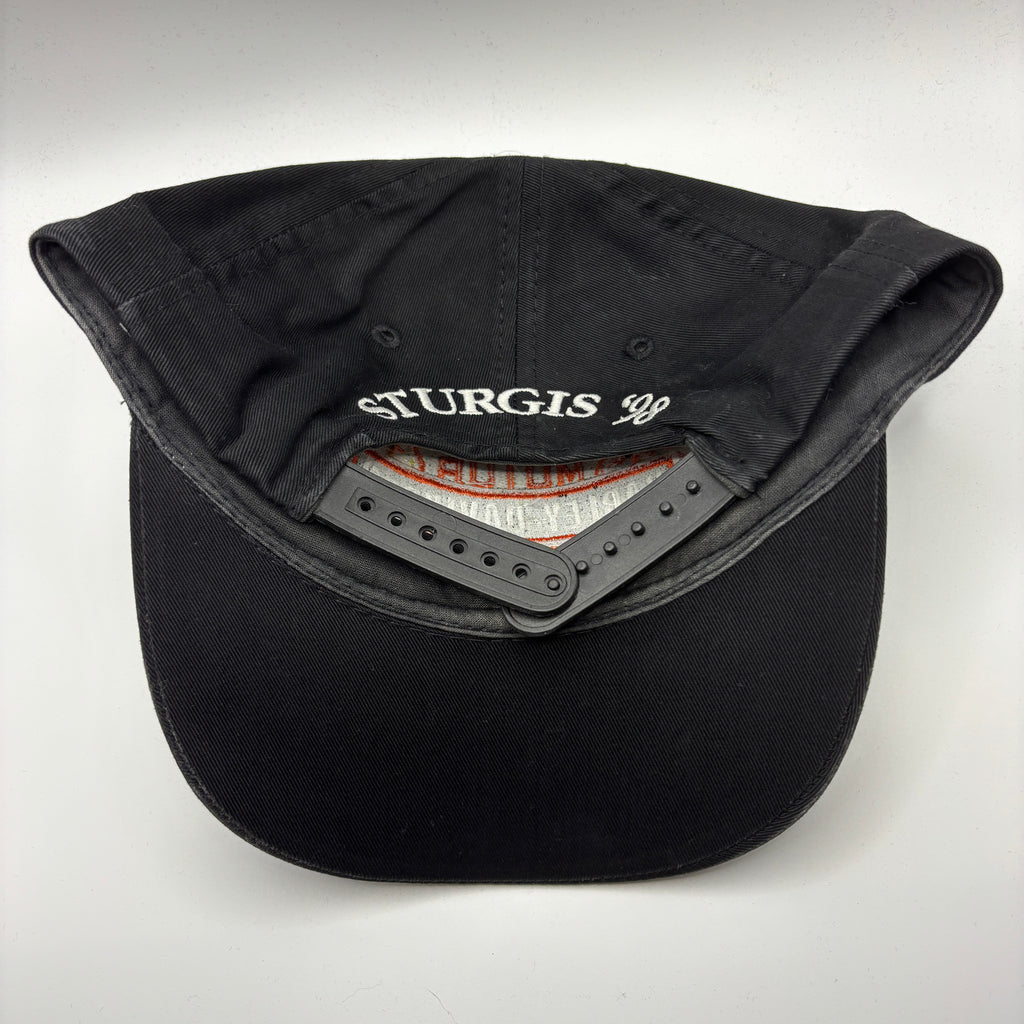 Vintage Harley Davidson Sturgis 98 Black Embroidered Flame Snapback Hat
