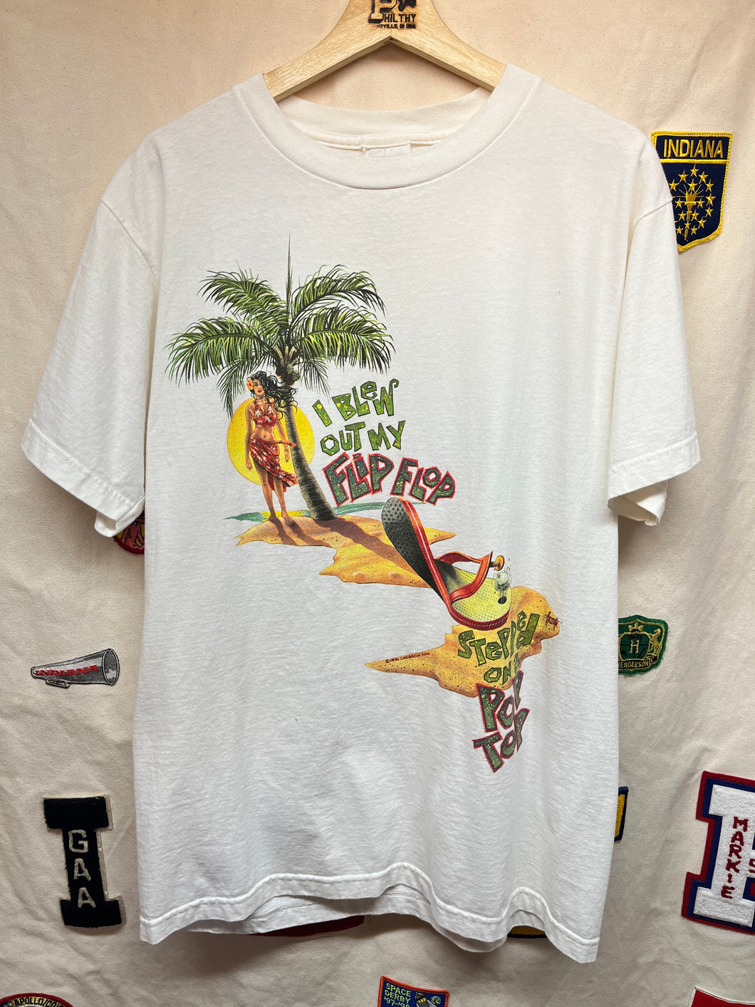 Vintage Caribbean Soul Margaritaville Blew Out My Flip Flop Stepped On A Pop Top T-Shirt: Large