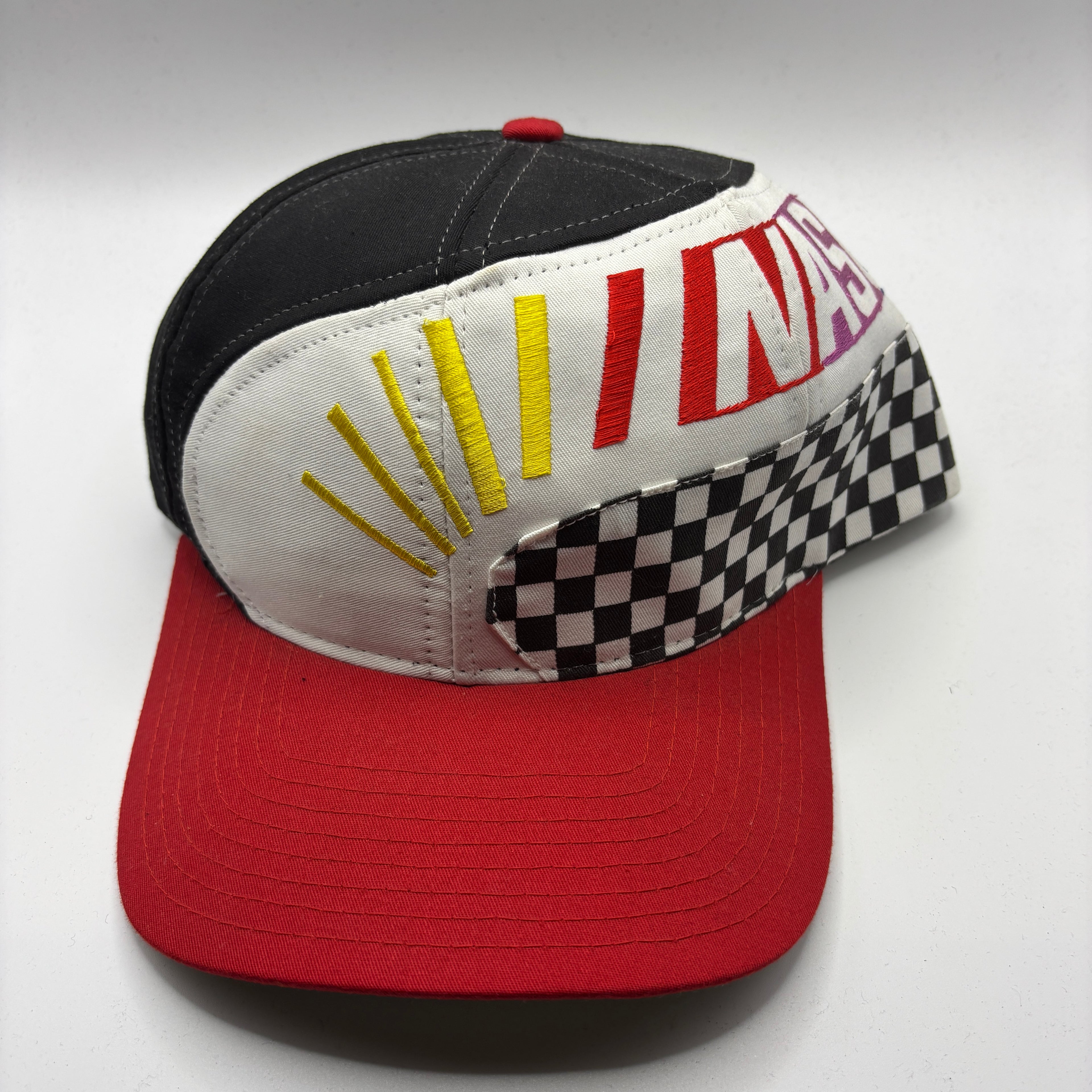 Vintage NASCAR Racing Checkered Flag Embroidered Kudzu All Over Snapback Hat