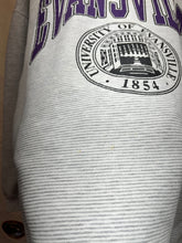 Load image into Gallery viewer, Vintage University of Evansville Purple Aces Grey Striped Crewneck Crest Sweatshirt: XL
