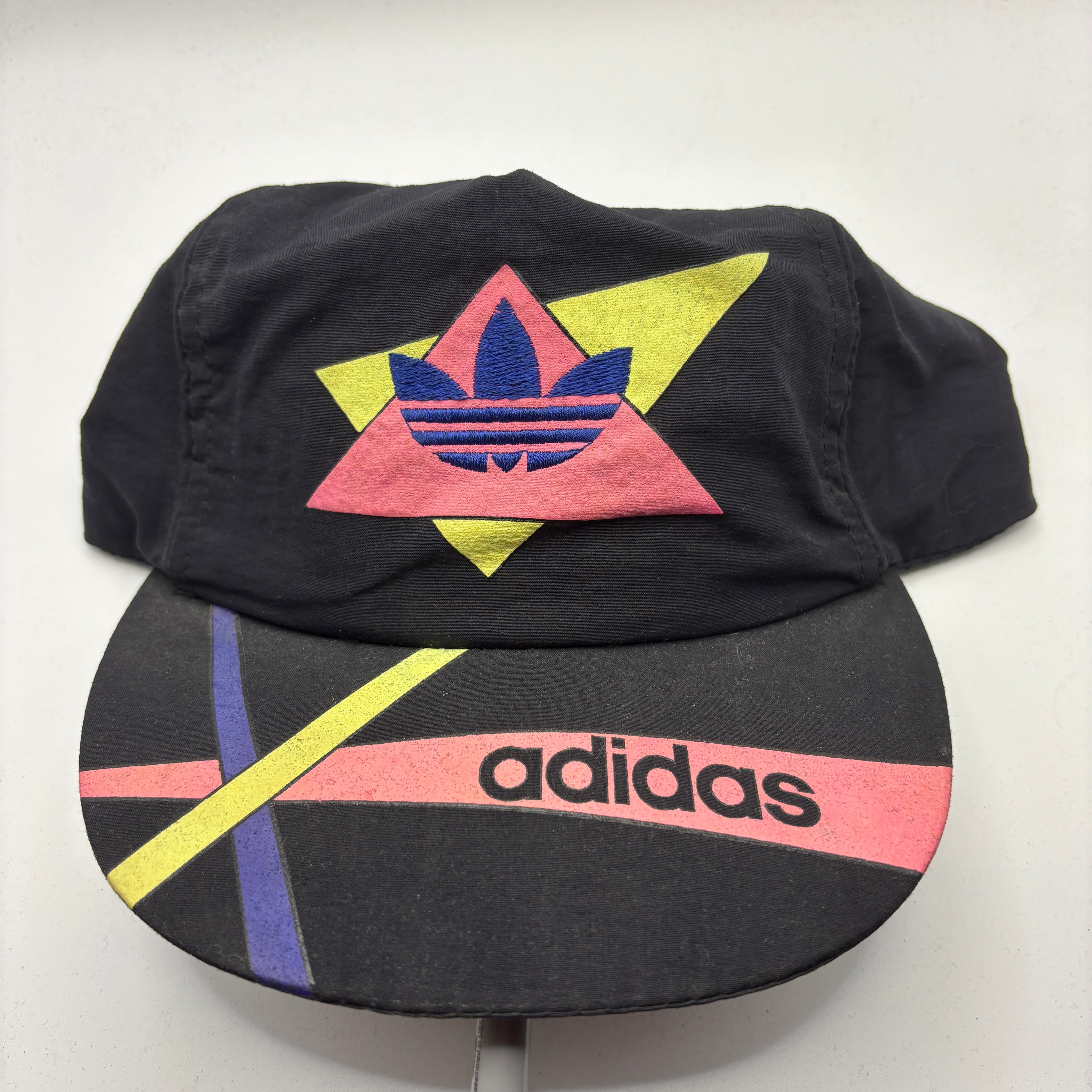 Vintage Adidas All Over 90's Neon Black Pink Nylon Snapback Hat