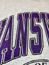 Load image into Gallery viewer, Vintage University of Evansville Purple Aces Grey Striped Crewneck Crest Sweatshirt: XL
