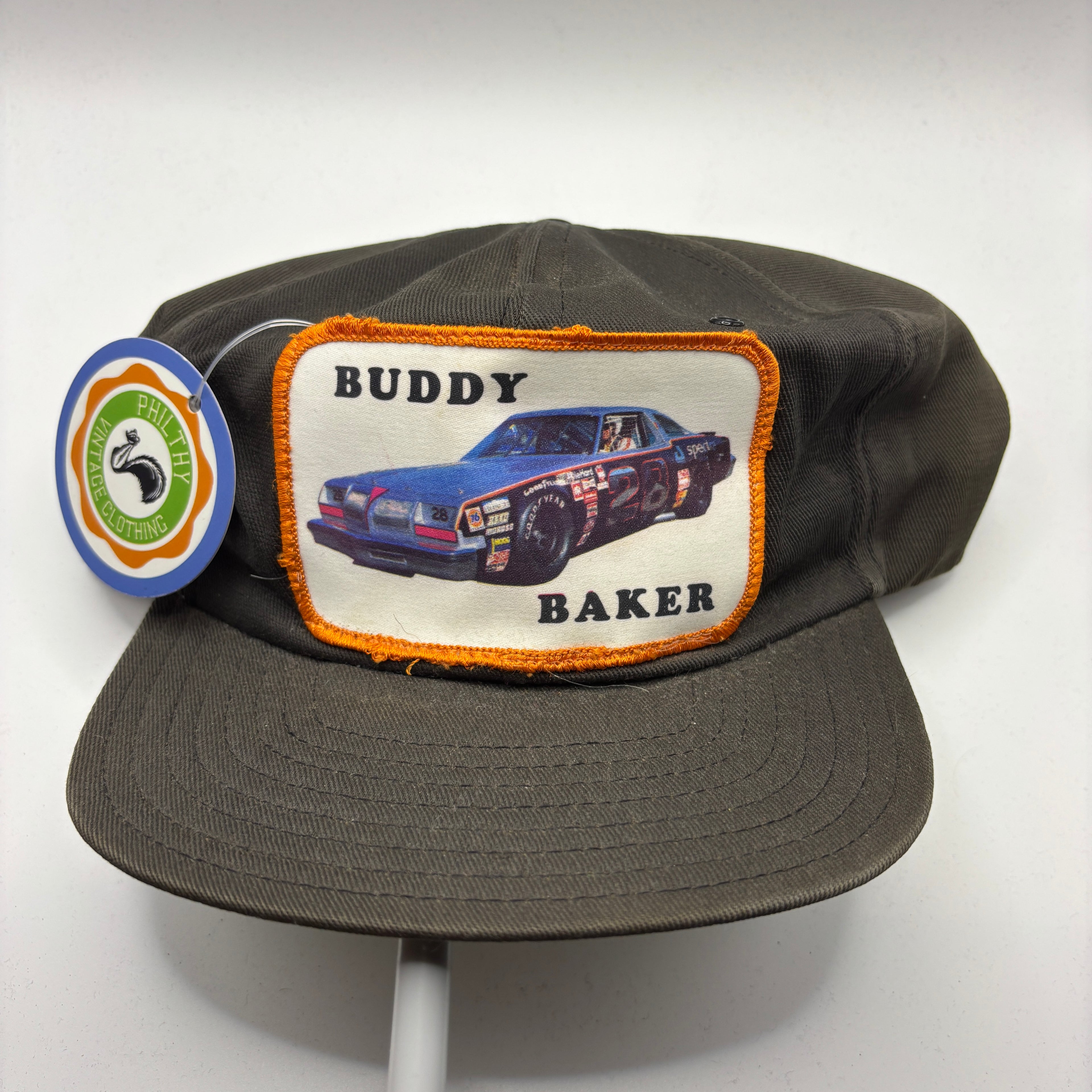 Vintage NASCAR Buddy Baker 80's Racing Patch BlackTrucker Snapback Hat