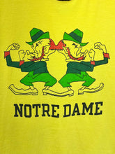 Load image into Gallery viewer, Vintage University of Notre Dame Fighting Irish Leprechaun Champion Blue Bar 80&#39;s Yellow T-Shirt: Medium
