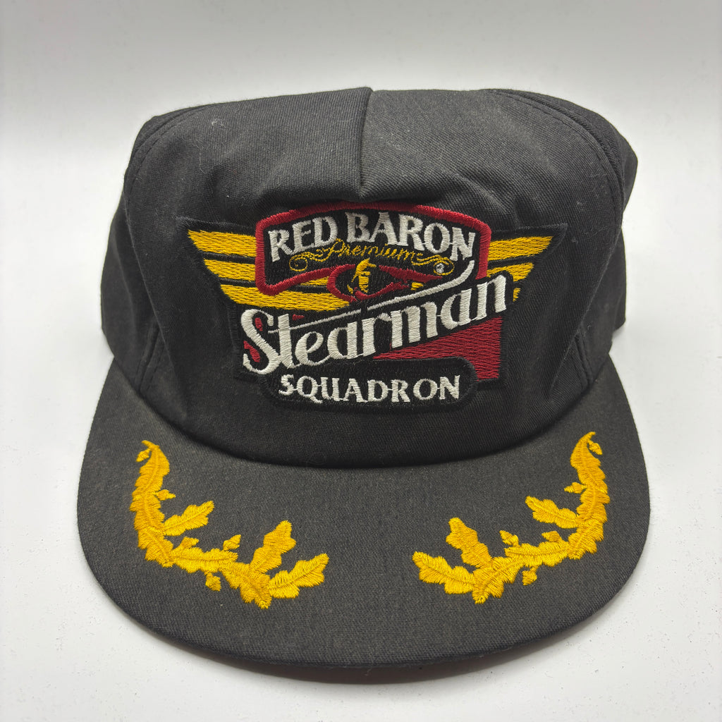 Vintage Red Baron Stearman Squadron Pizza Black Scrambled Eggs Snapback Hat