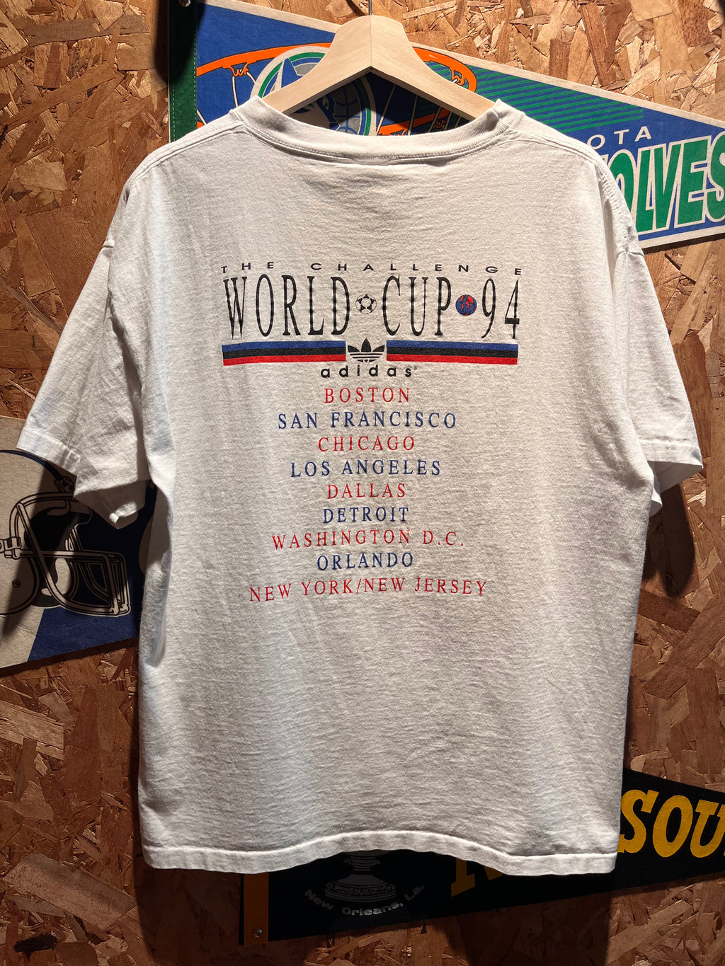 Vintage Adidas World Cup USA 1994 Logo Soccer White T-Shirt: Large