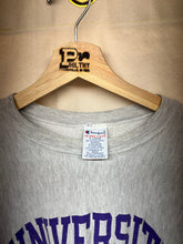 Load image into Gallery viewer, Vintage University of Evansville Purple Aces Champion Reverse Weave Grey Crewneck Sweatshirt: XL
