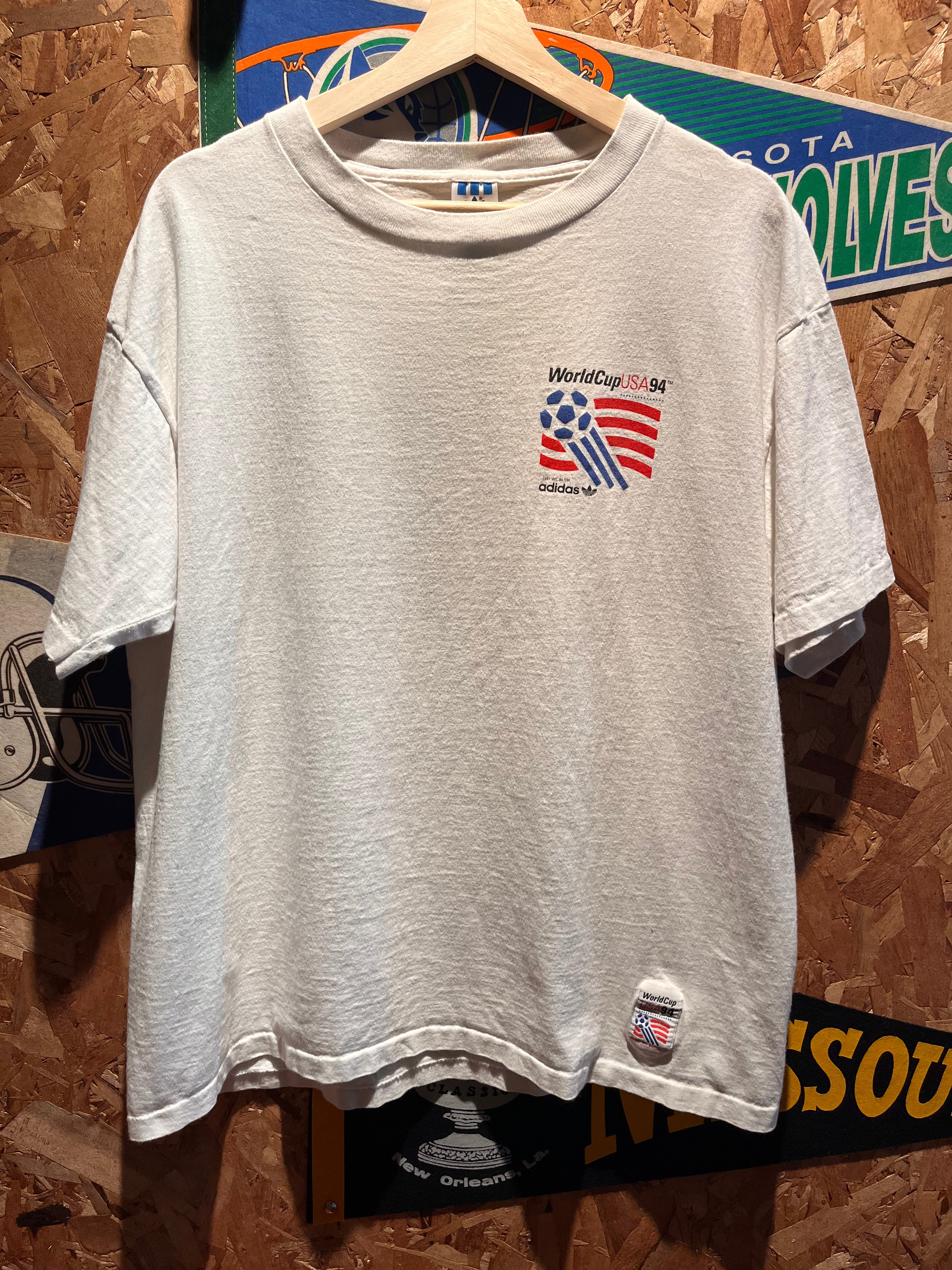 Vintage Adidas World Cup USA 1994 Logo Soccer White T-Shirt: Large