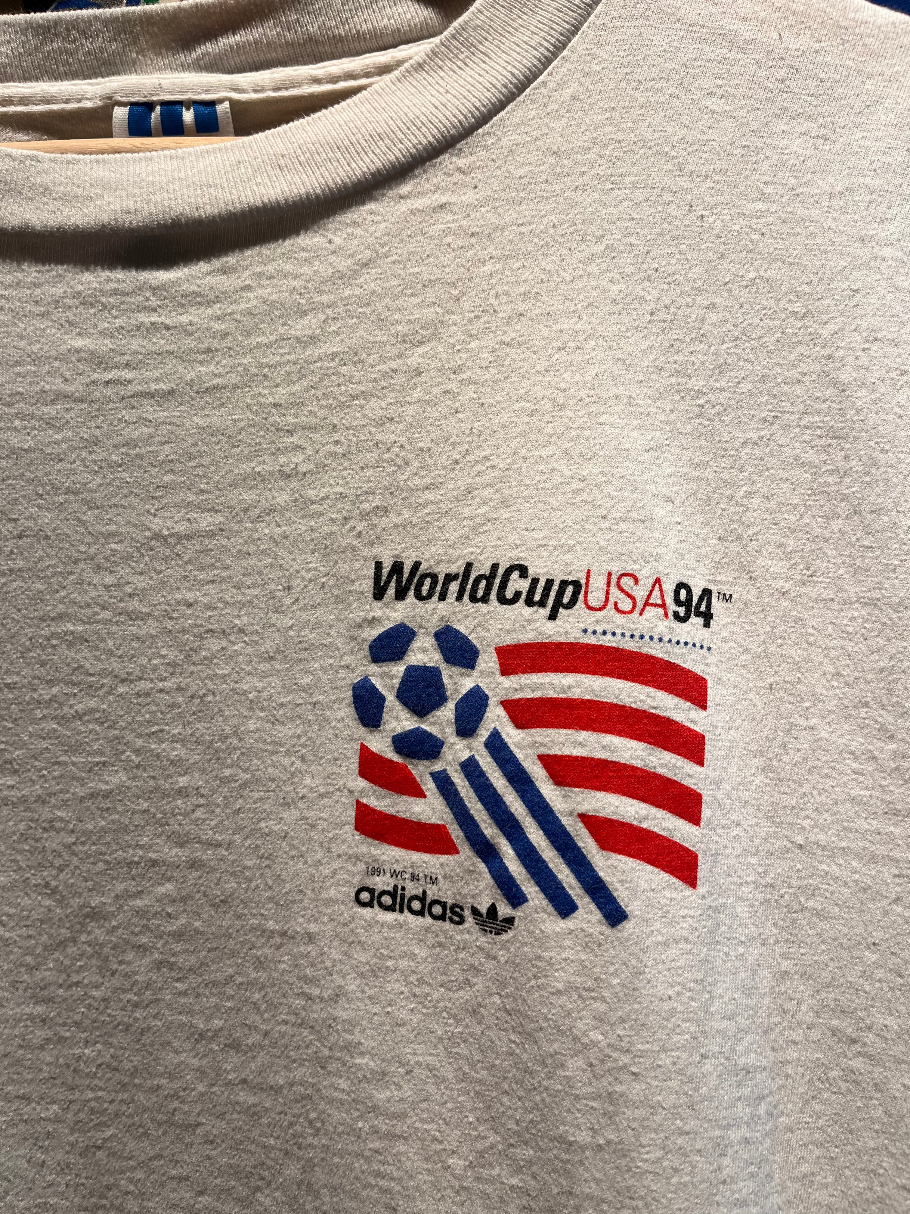 Vintage Adidas World Cup USA 1994 Logo Soccer White T-Shirt: Large