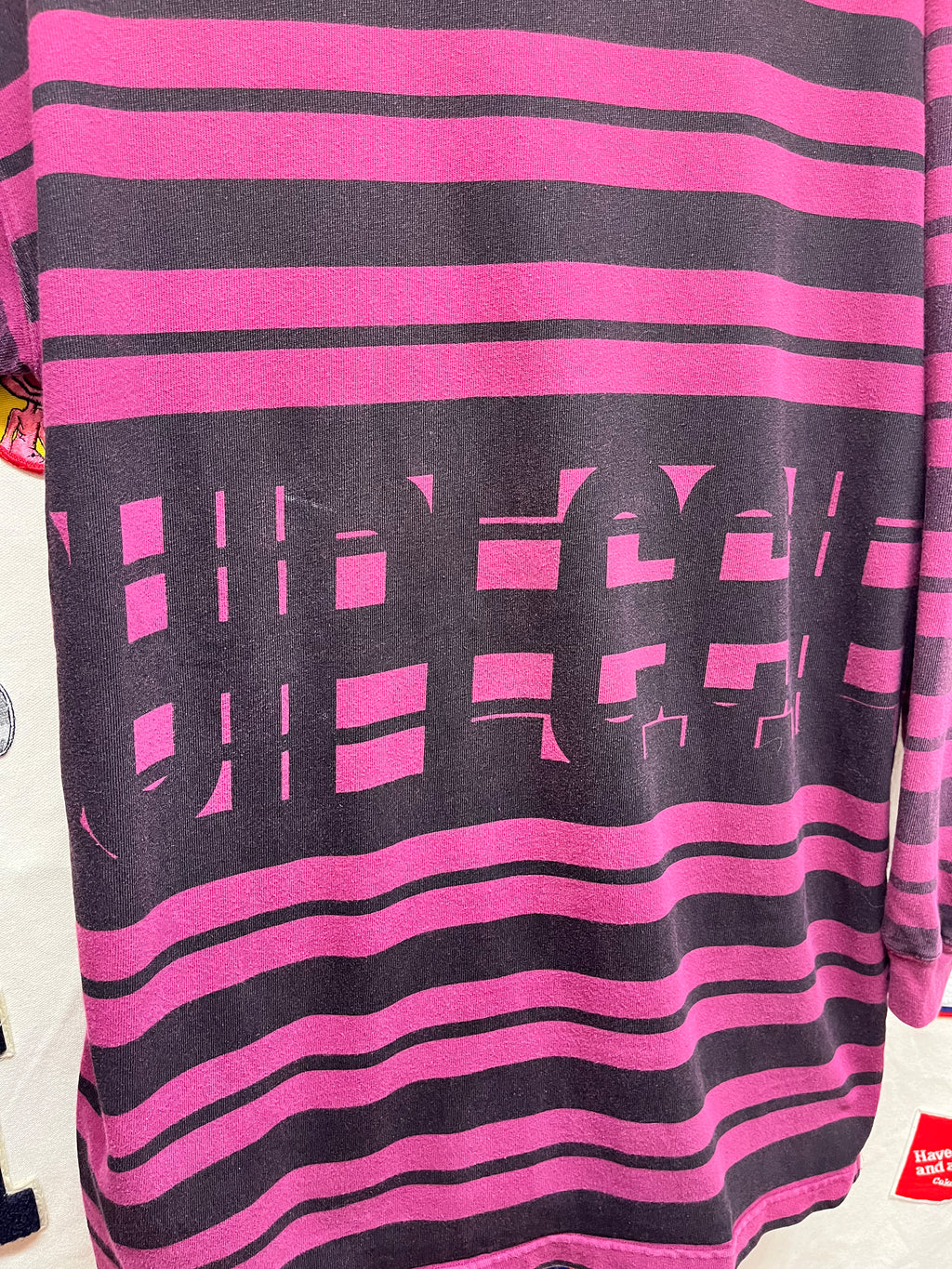 Vintage Custom Club International Sport Van Heusen Longsleeve Burgandy Striped Surf Thick T-Shirt: Large