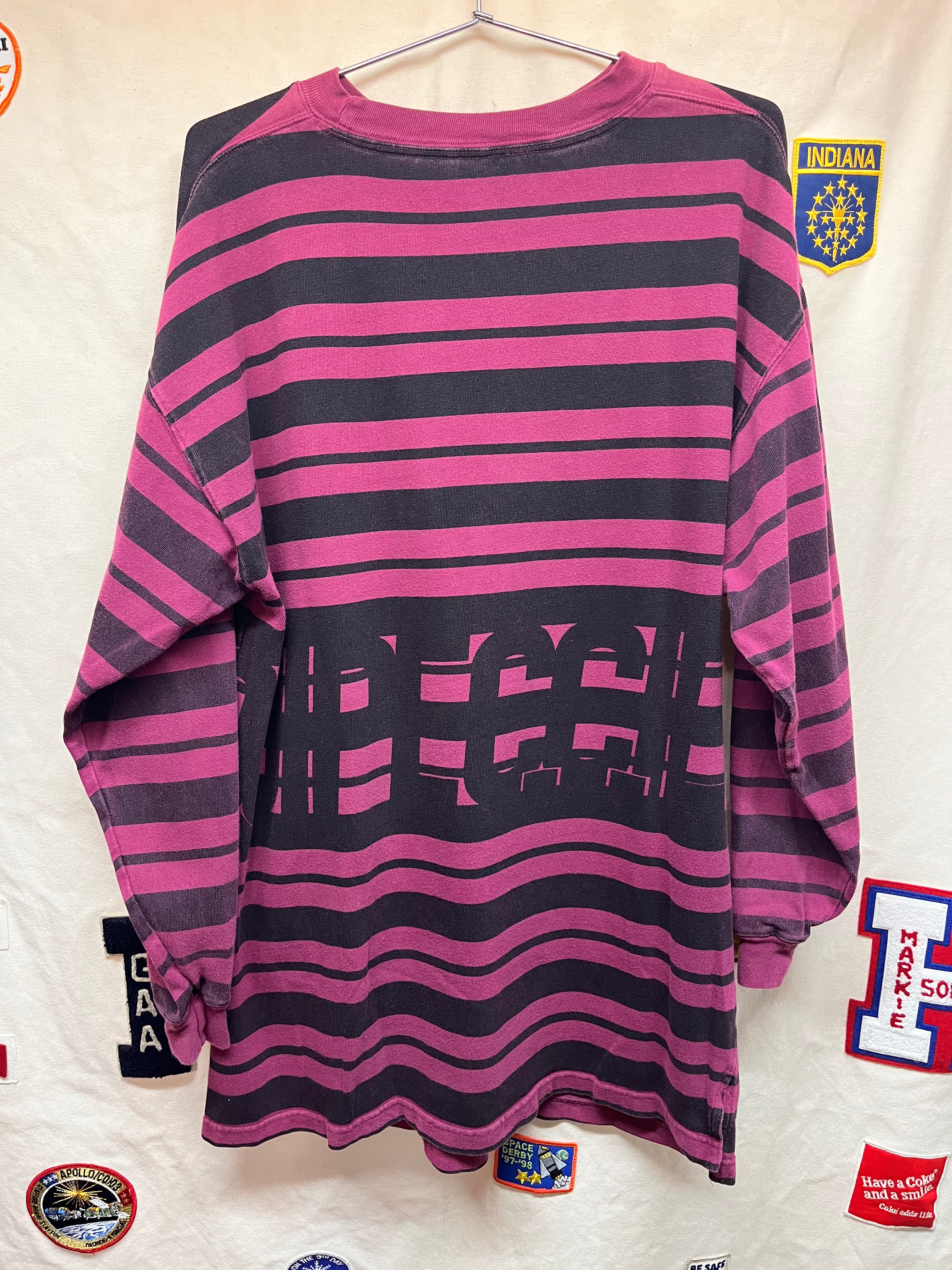 Vintage Custom Club International Sport Van Heusen Longsleeve Burgandy Striped Surf Thick T-Shirt: Large