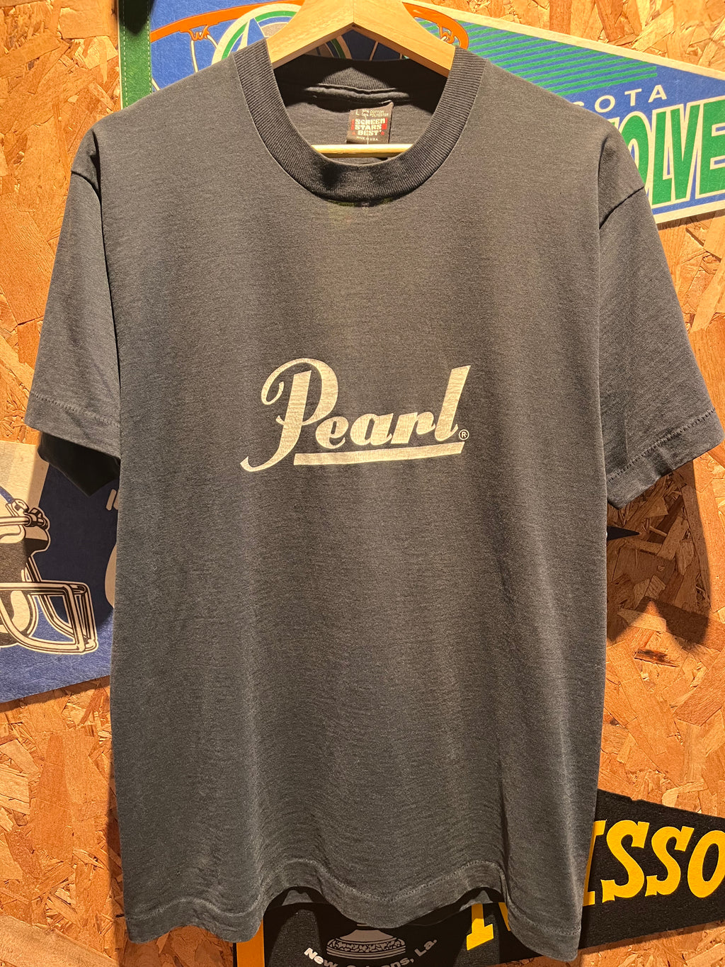 Vintage Pearl The Best Reason to Play Drums Black 90's Music Instrument T-Shirt: Large