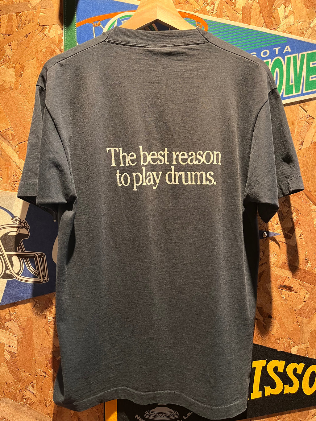 Vintage Pearl The Best Reason to Play Drums Black 90's Music Instrument T-Shirt: Large