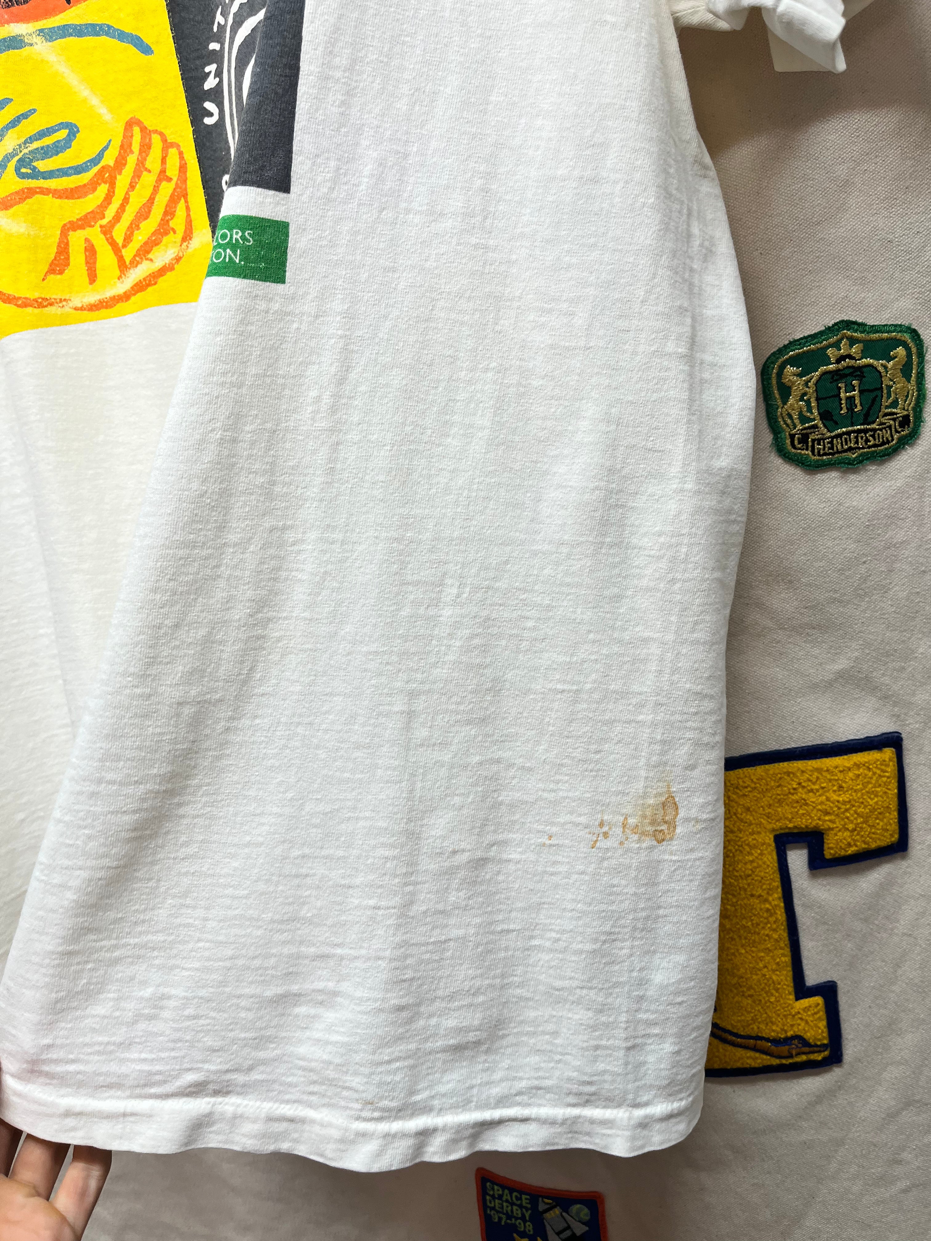 Vintage United Colors of Benetton On Tour Benefit 1991 Art Vogue GQ White T-Shirt: XL