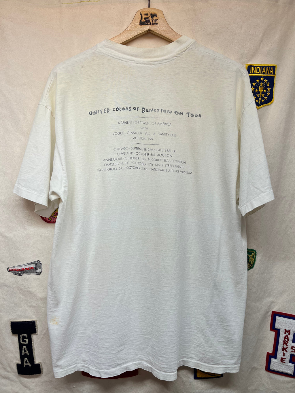 Vintage United Colors of Benetton On Tour Benefit 1991 Art Vogue GQ White T-Shirt: XL