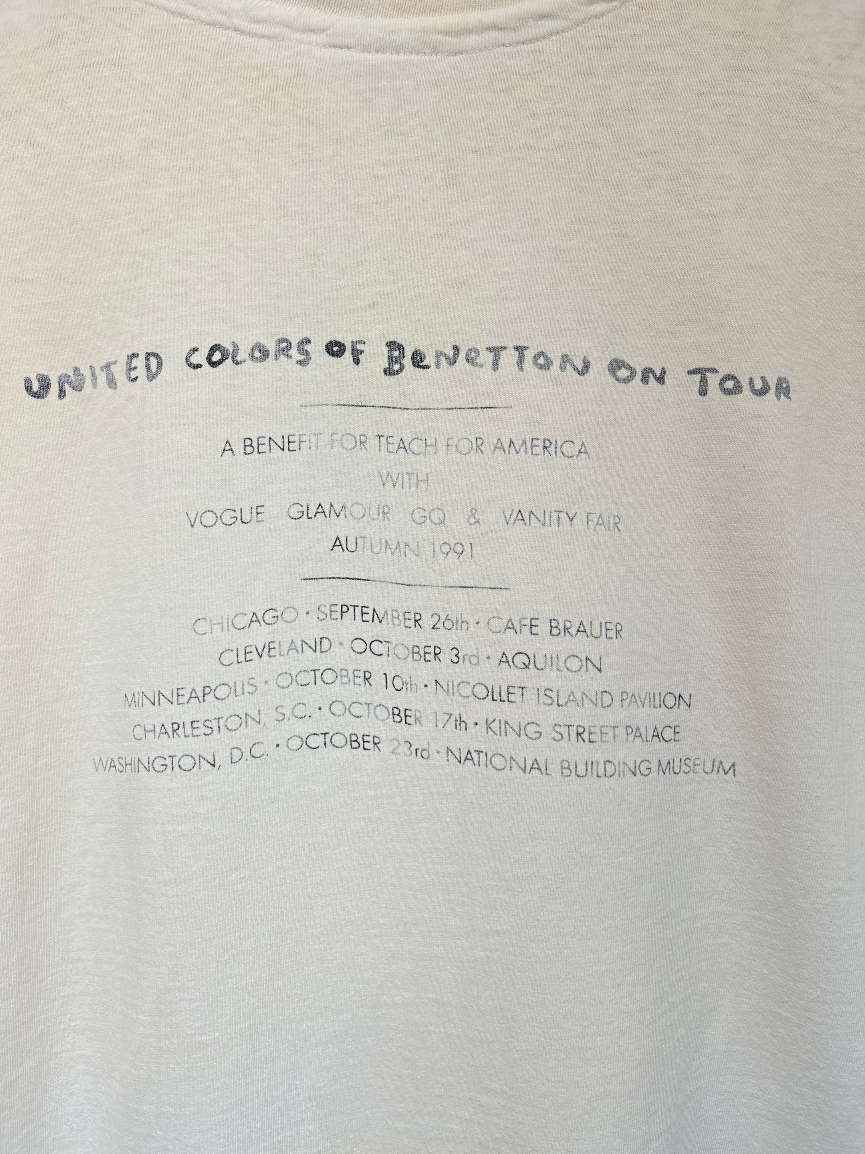 Vintage United Colors of Benetton On Tour Benefit 1991 Art Vogue GQ White T-Shirt: XL