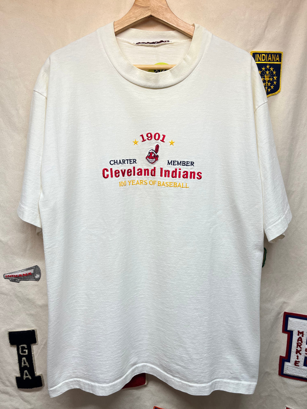 Vintage Cleveland Indians 1901 Charter Member Chief Wahoo Embroidered MLB Baseball T-Shirt: XXL