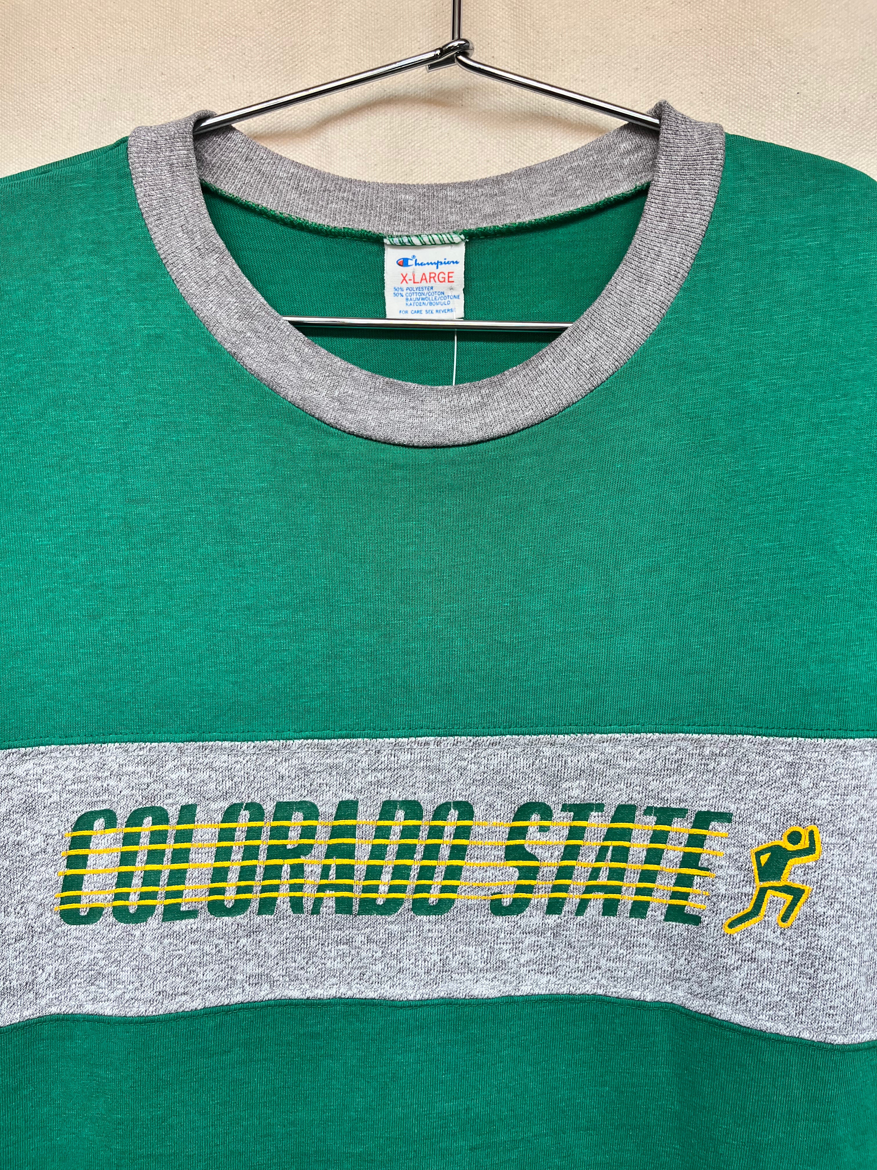 Vintage Colorado State University Rams Cross Country Champion Ringer Blue Bar Green 80's T-Shirt: XL