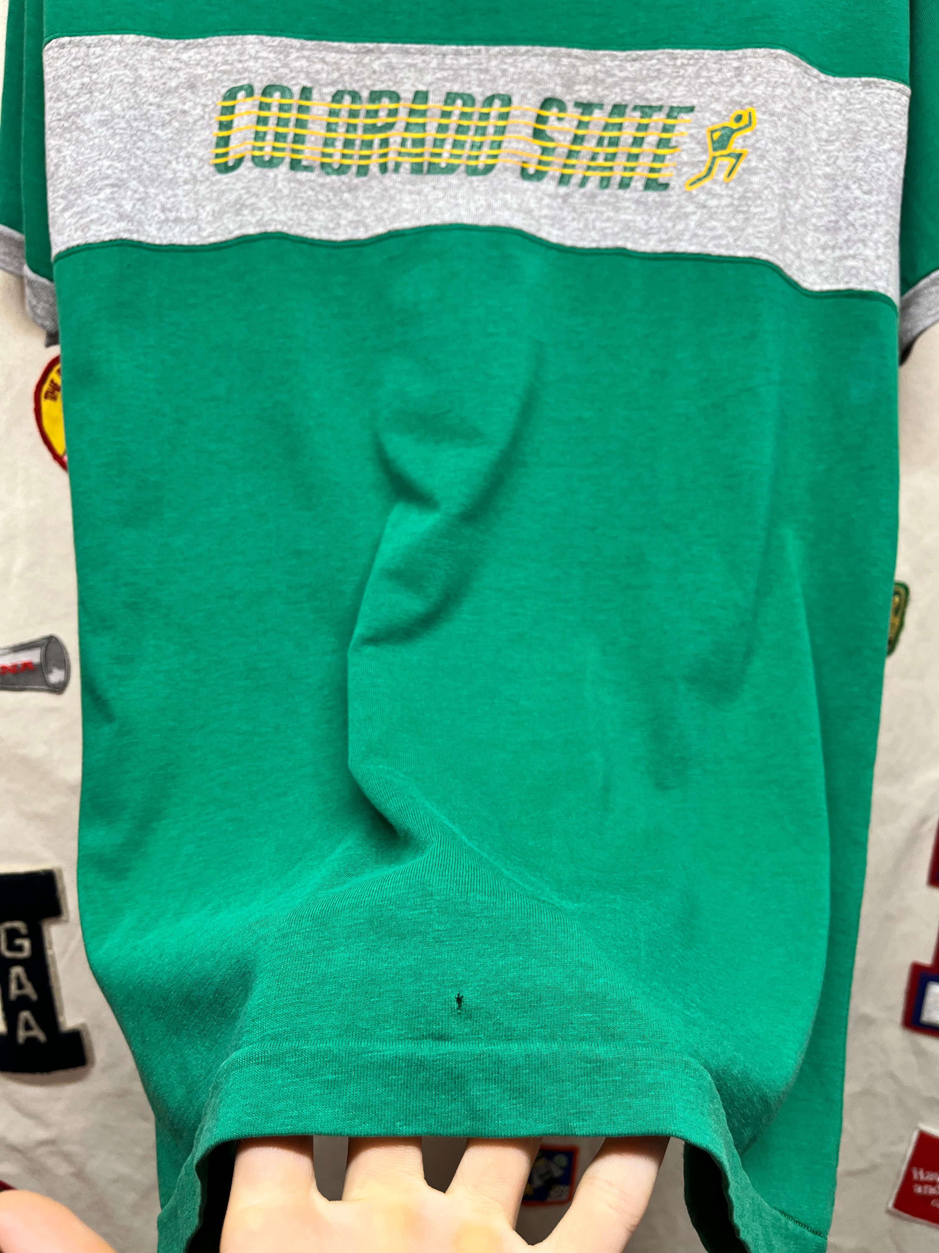 Vintage Colorado State University Rams Cross Country Champion Ringer Blue Bar Green 80's T-Shirt: XL