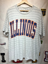 Load image into Gallery viewer, Vintage University of Illinois Illini Spellout Striped 90&#39;s Distressed T-Shirt: XL
