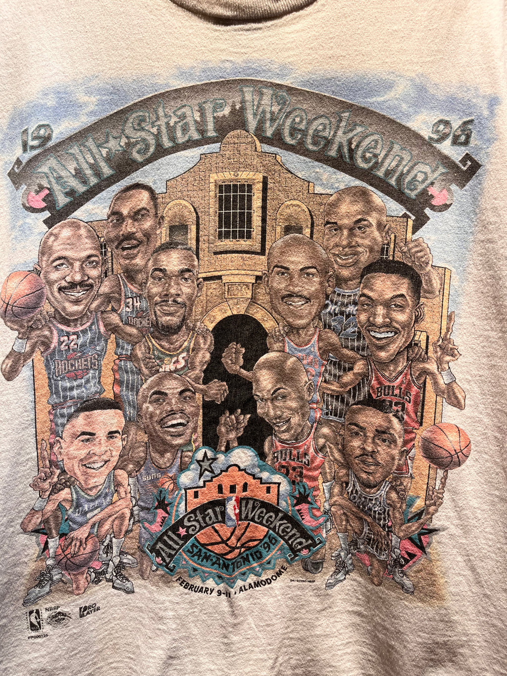 Vintage NBA All Star Game 1996 San Antonio Basketball Caricature White T-Shirt: Large