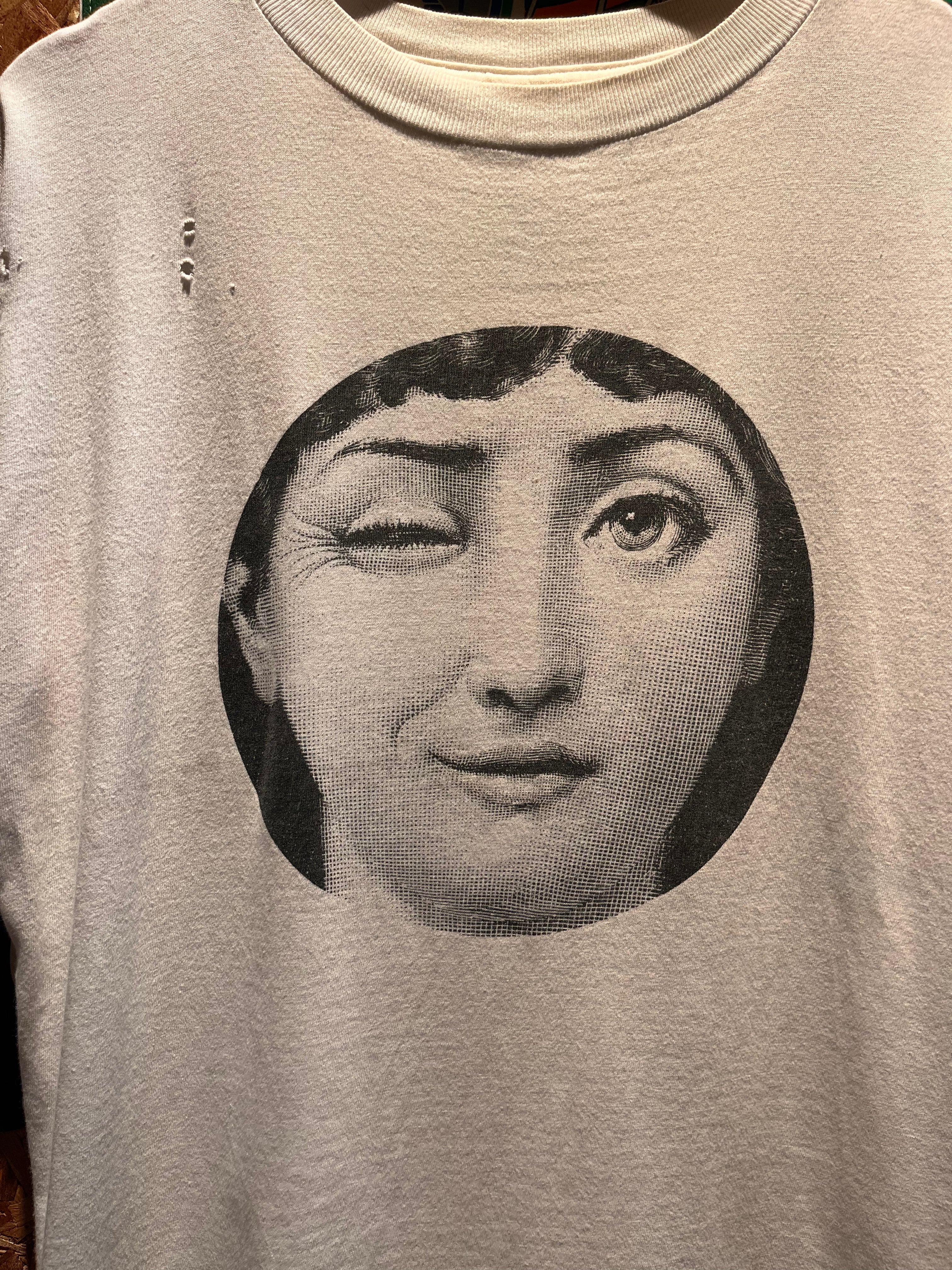 Vtg Fornasetti Graphique De France Art Winky Face Tounge Out White T-Shirt: Large